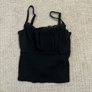 Hollister Black Ribbed Lace-Trim Camisole